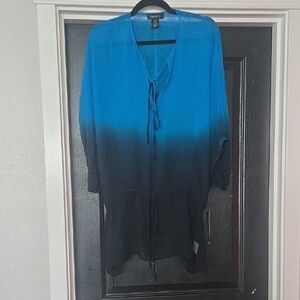 NWT Karen Kane 100% Silk Blue Ombre Blouse Size 1X